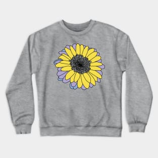 Yellow and Gray Flower Drawing with Black Line Crewneck Sweatshirt